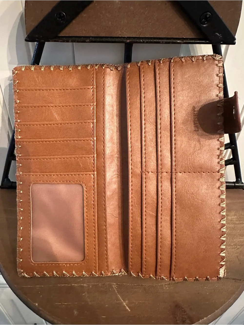 Lavishy Elma Collection Hand-stitched Brown Vegan Leather Embroidered Wallet